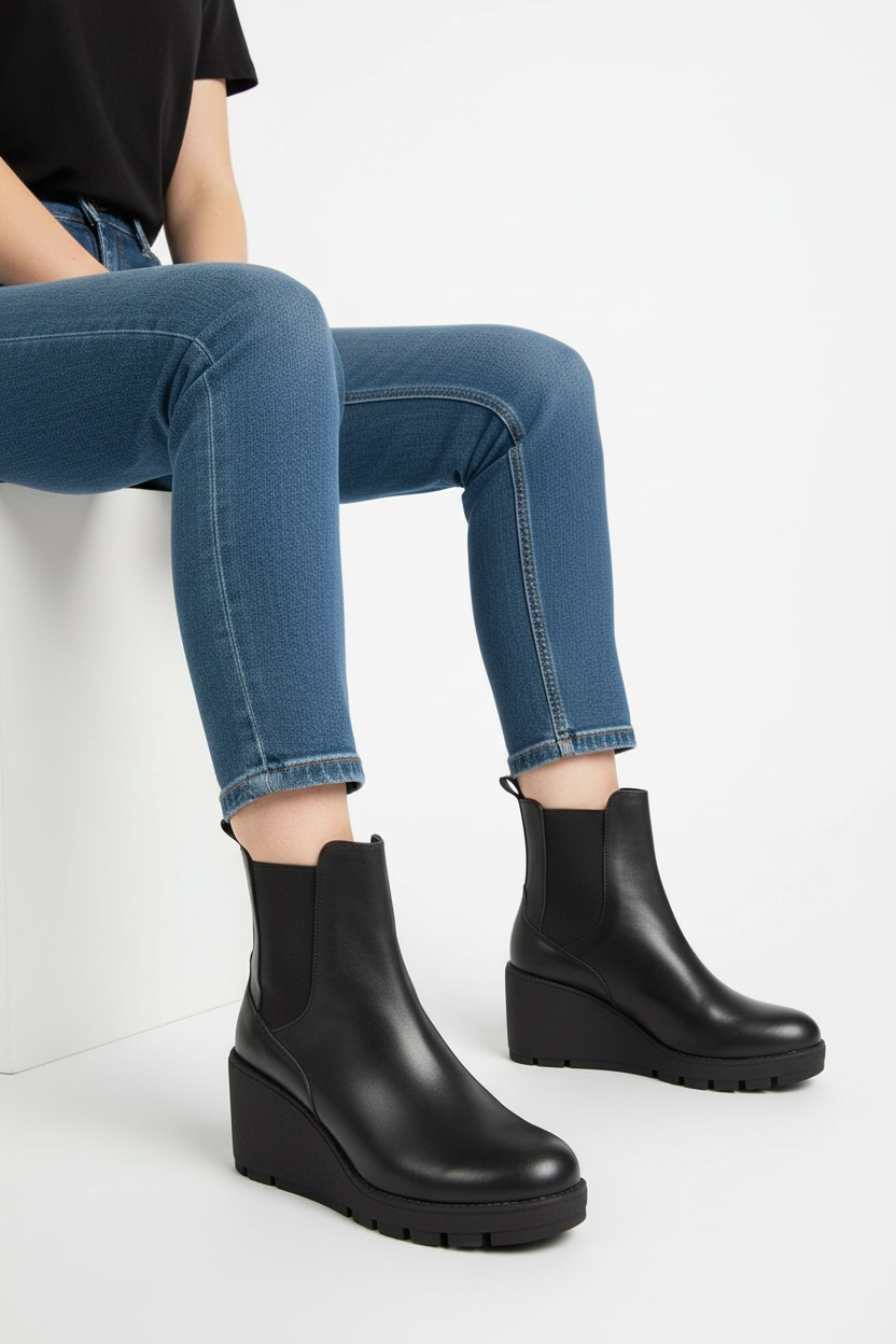 Bota Casual Mujer Negra tacón Puente