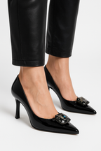 Tacones Charol Negro Cleo Diamante