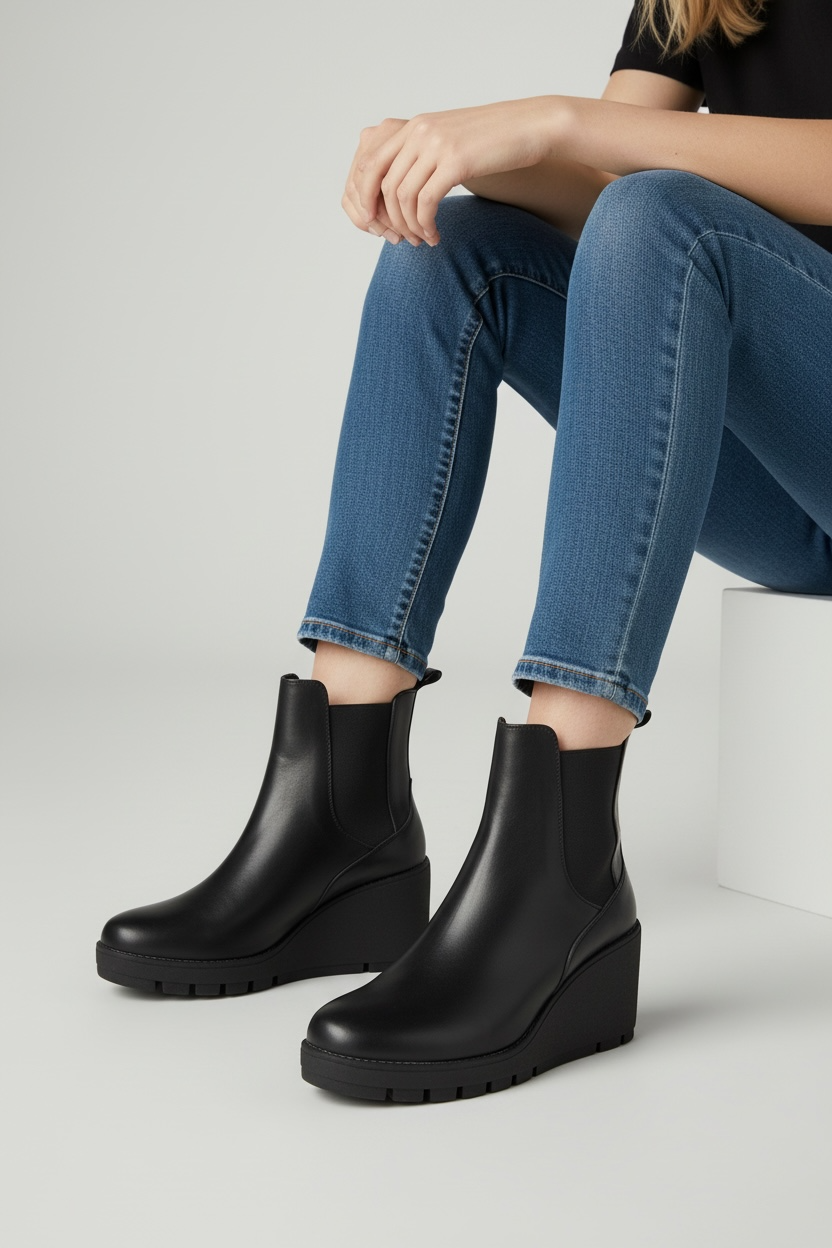 Bota Casual Mujer Negra tacón Puente