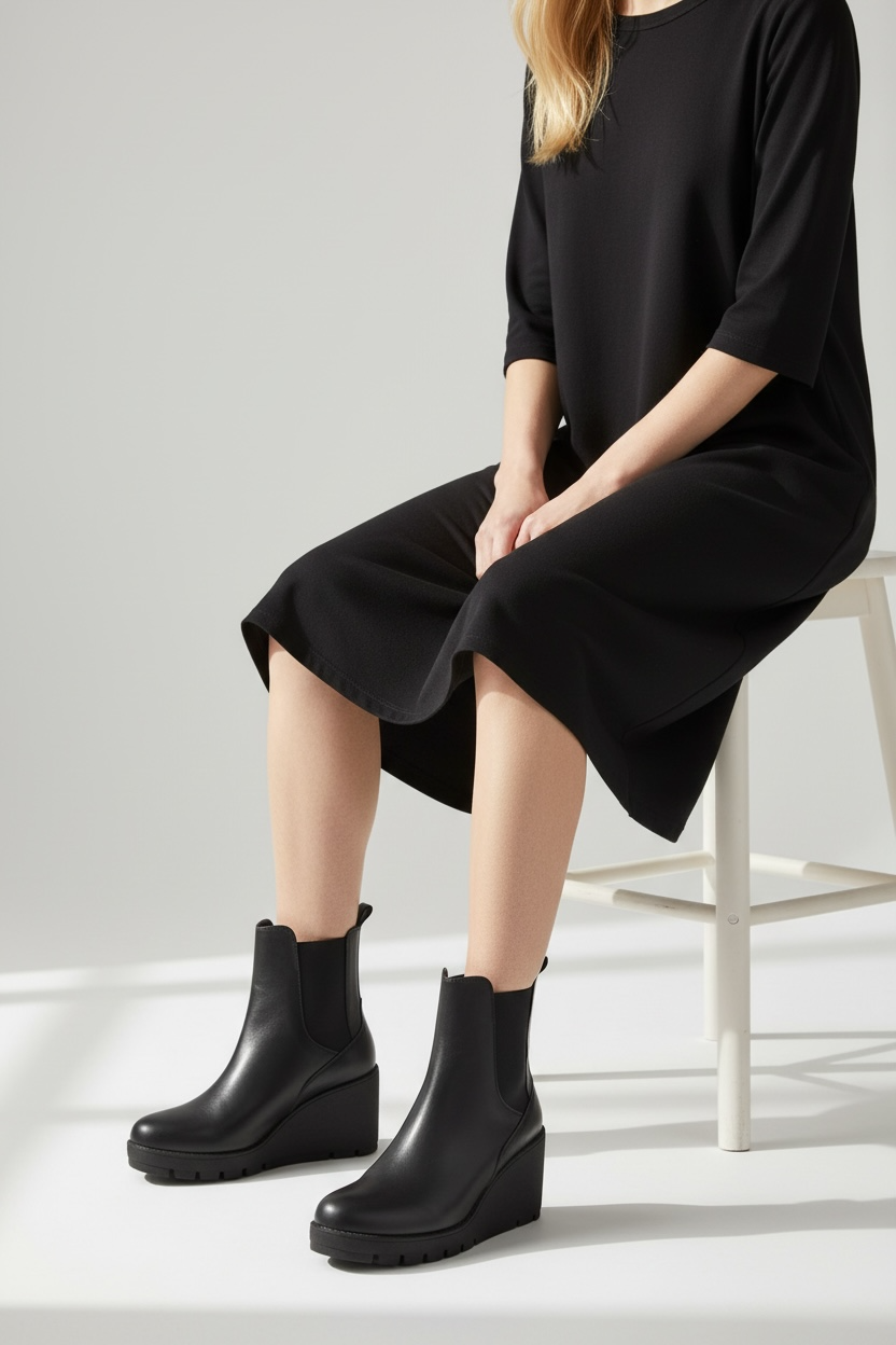 Bota Casual Mujer Negra tacón Puente