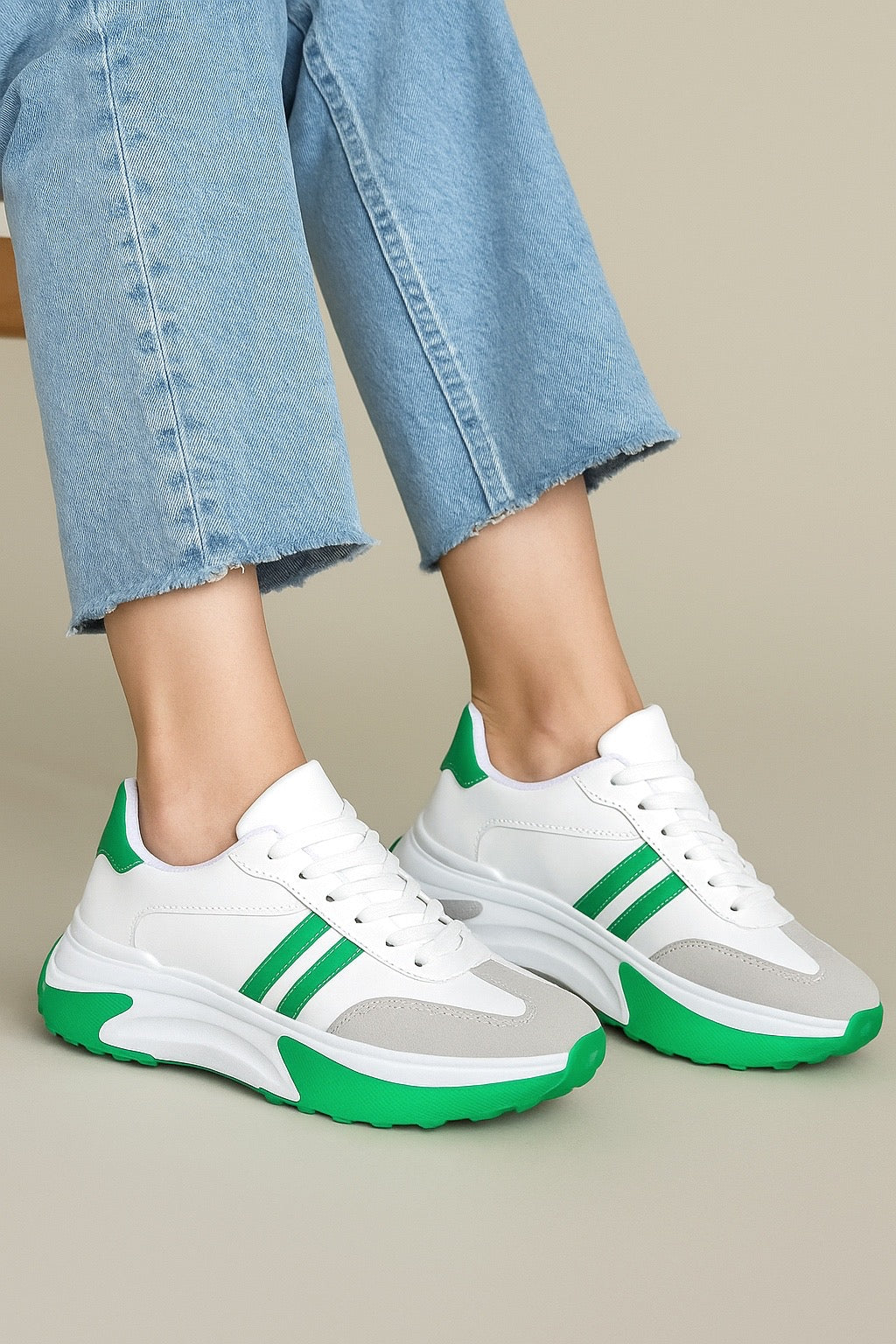 Teni Plataforma Blanco Verde 1040